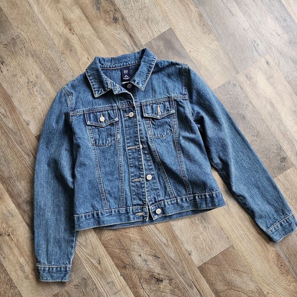 Gap Y2k Button Up Denim Jean Jacket Youth Girls XXL Blue Dark Wash Pockets